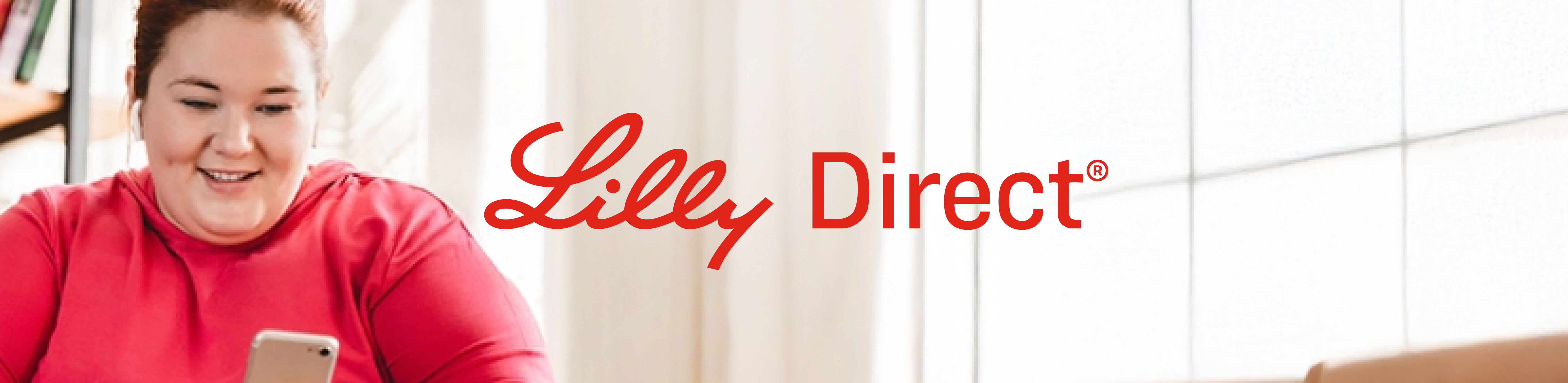 Person in a red top with Lilly Direct logo above
